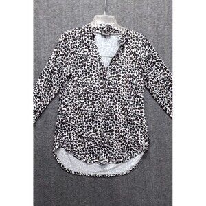 Cowgirl Hardware Womens Size M Blouse Leopard Print Stretcy V Neck 3/4 Sleeve